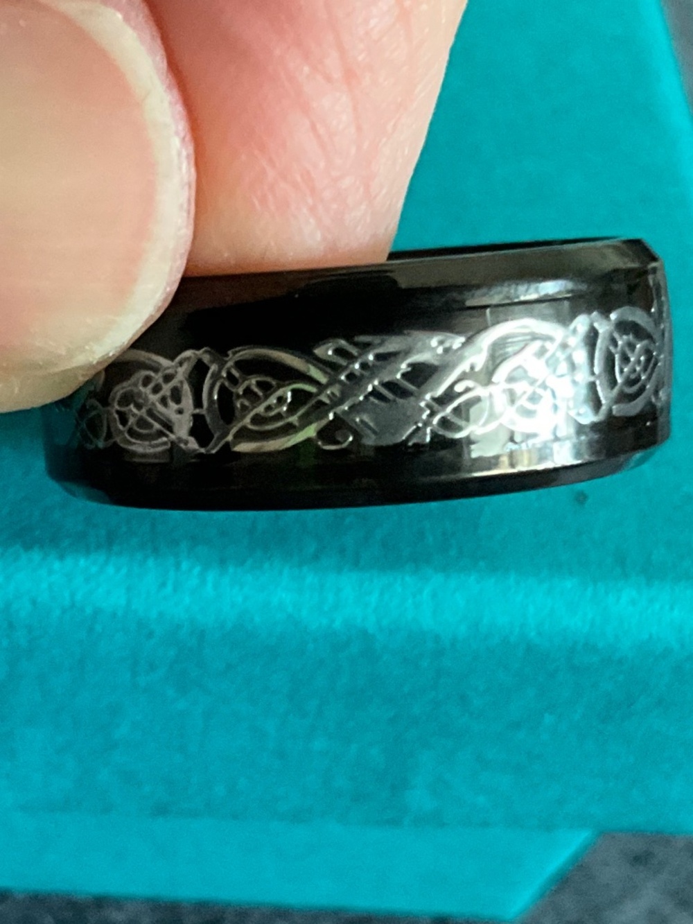 Tungsten steel with silver inlay ring.  New